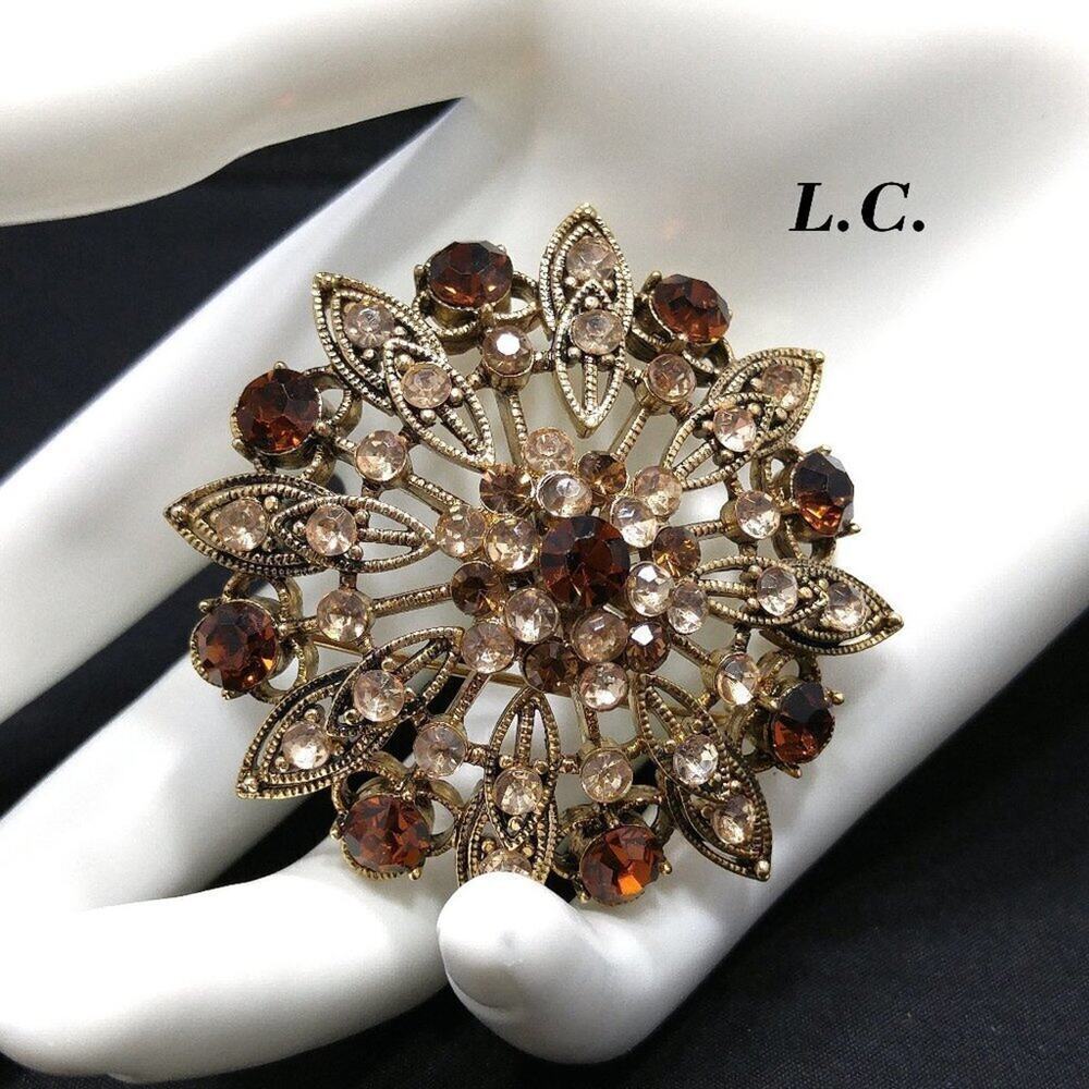 Vintage Rhinestone Flower Brooch, Liz Claiborne, 1990s, 2 Inches
